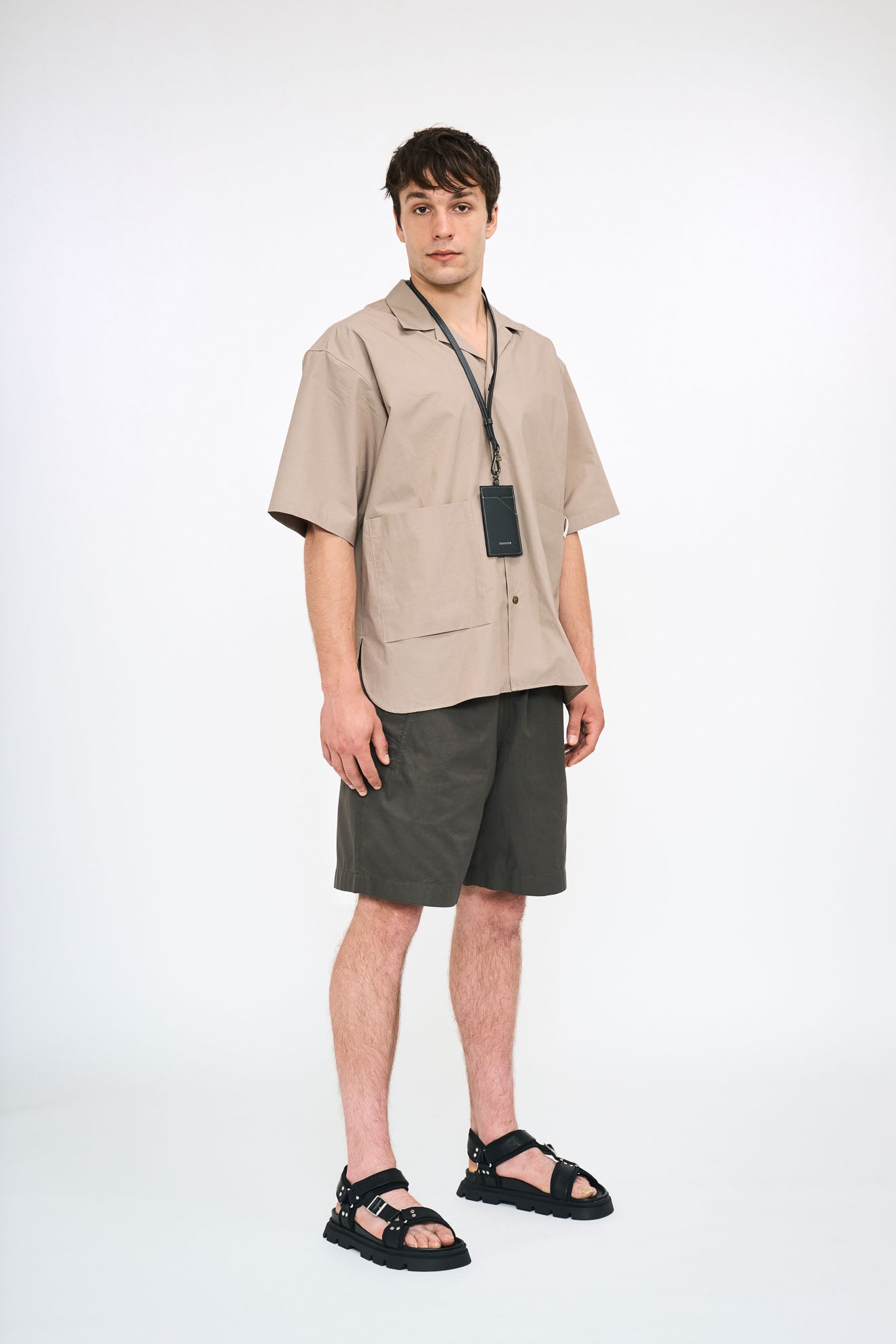 Mushroom Leather Commuter Pass Case w/ Neck strap